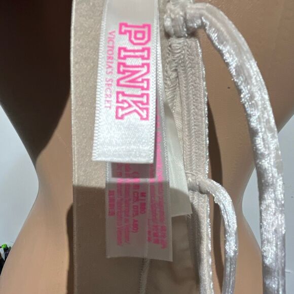 PINK Victoria's Secret Beige Velvet Strappy Back Triangle Brallette Medium - Picture 7 of 9